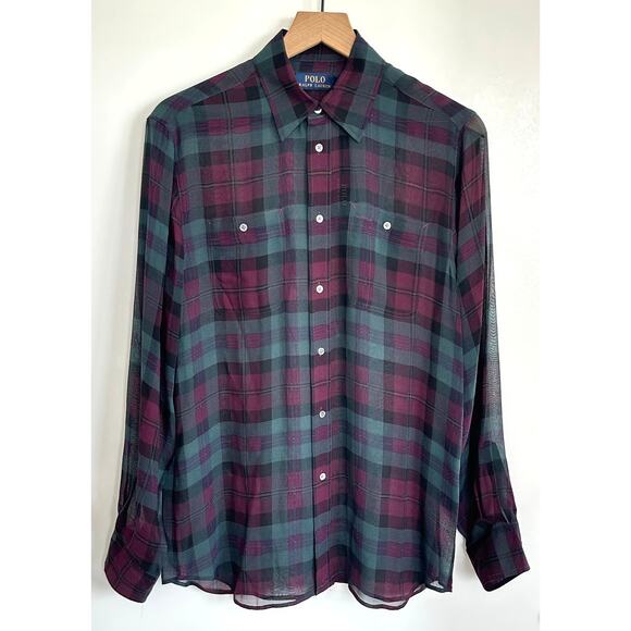 NWT Polo Ralph Lauren Silk Sheer Purple Green Plaid Shirt Blouse Size M - Picture 10 of 10